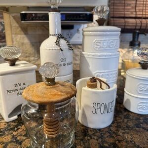 Mud Pie White and Brown Kitchen Canisters Set